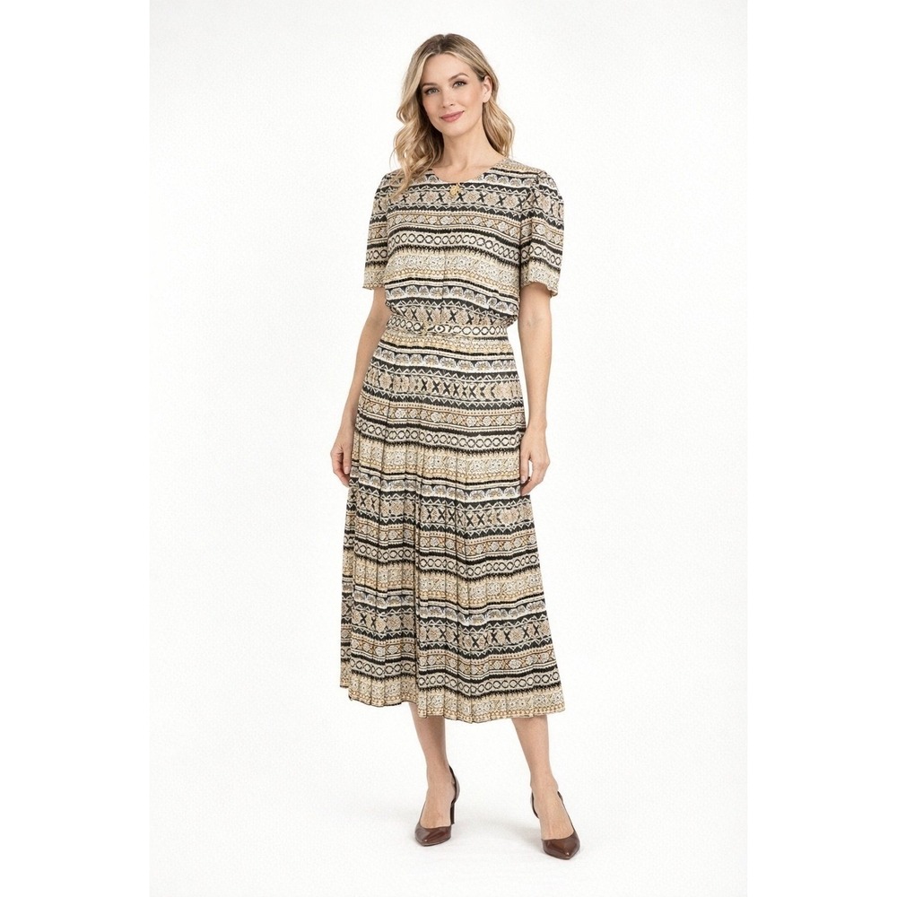 Lady Carol Petites Vintage Midi Dress Boho Geometric Print Size 12
